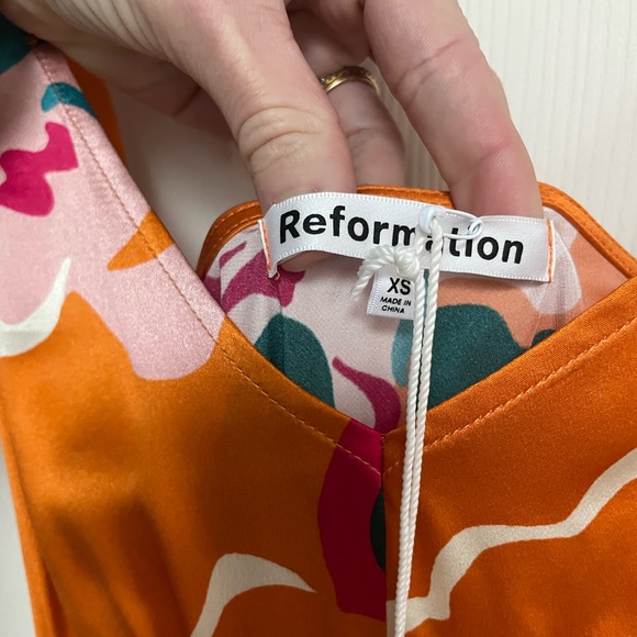 Reformation Daytona Silk Dress in Electra Orange Floral Midi NWT XS - Picture 7 of 9